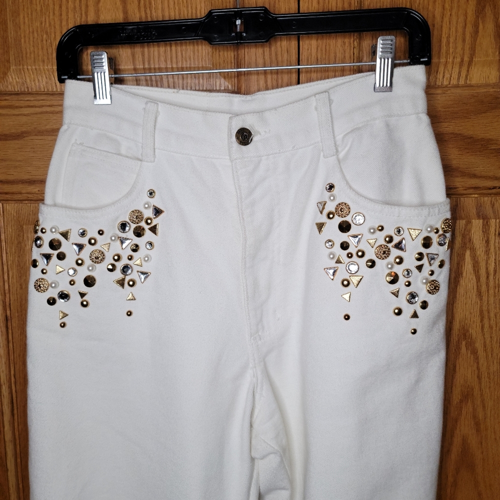 Vintage Monique Jeans White Emblished Size 9/10 - Picture 9 of 10